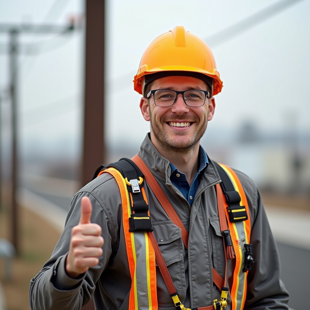 Lineman with smile and thumbs up